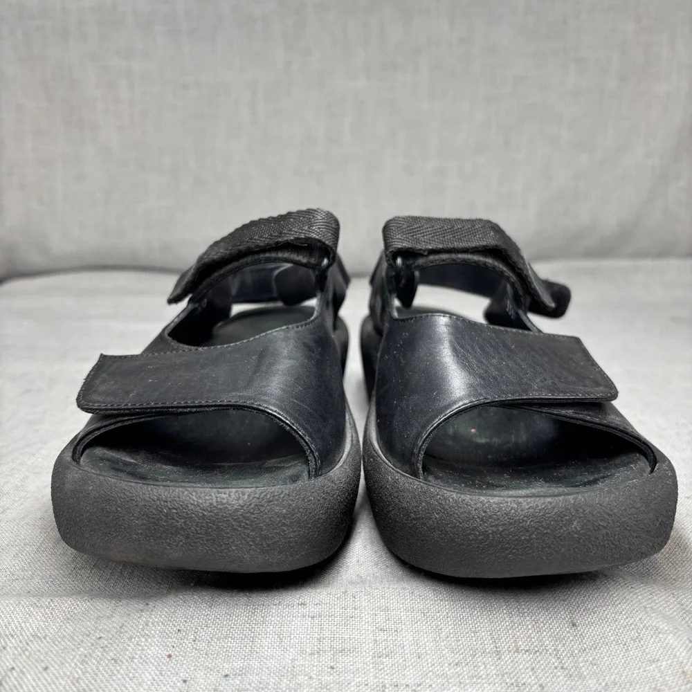 Wolky Jewel Black Leather Platform Sandals Adjustable Strap Women's Size EU 41